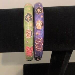 Green and Purple Floral Enamel Bangles